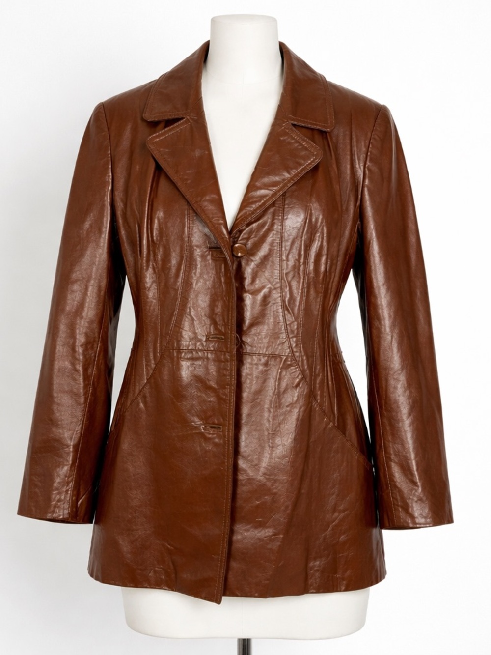 Vintage 70’ Rare Genuine Leather Cognac Brown Women's Coat Jacket size 10